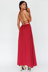 Cyndi Open Back Halterneck Maxi Dress Wine
