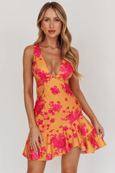 Like Me Strappy Back Mini Dress Floral Orange