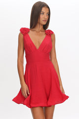 Kalinda Detachable Rose Mini Dress Red