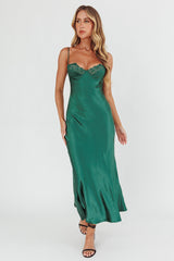 Inhibitions Lace Bust Midi Dress Forest Green