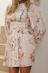 Isalia Long Sleeve Mini Dress Floral Cream