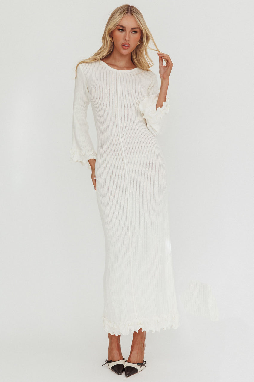 Wrenna Bell Sleeve Knit Maxi Dress White