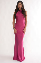Saphirra Open Cowl Back Maxi Dress Berry