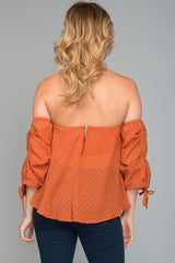 Lana Heart Shaped Off the Shoulder Top Rust