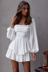 Well Versed Long Sleeve Flounce Romper White