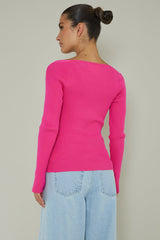 Switch Focus Long Sleeve Knit Top Hot Pink