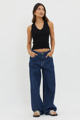 D'Lila V-Neck Ribbed Knit Top Black
