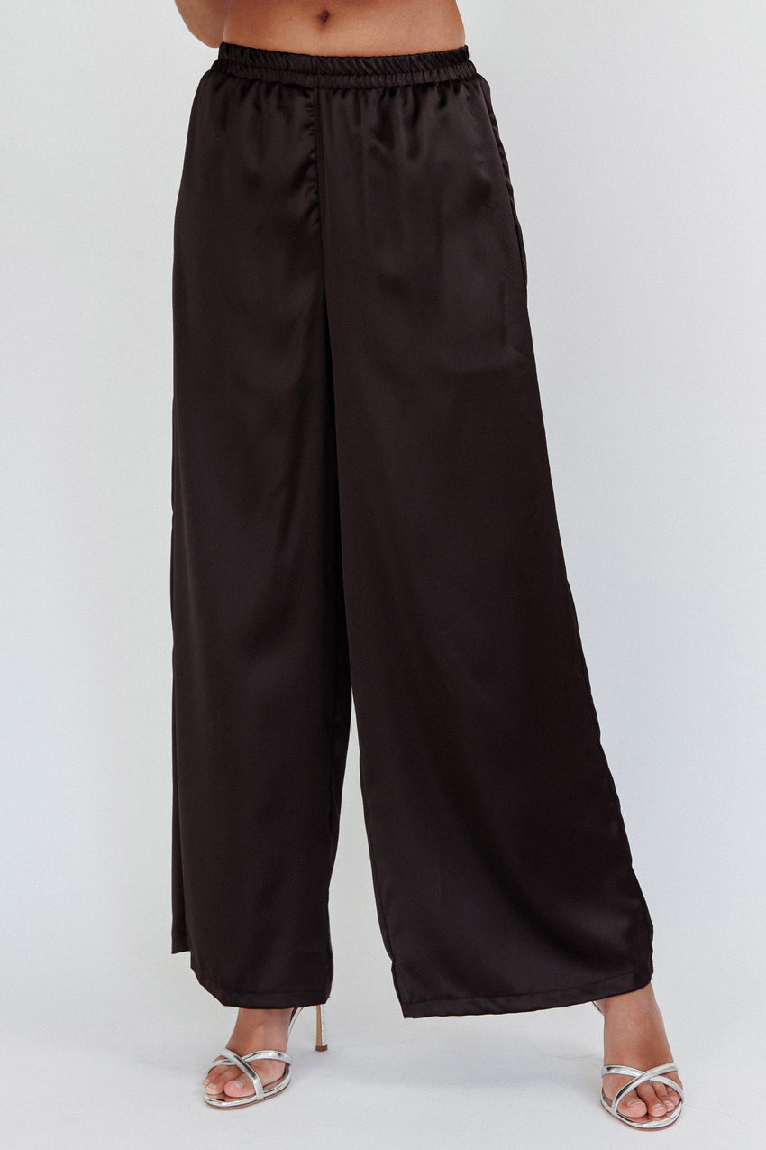 Panama Beach Wide Leg Satin Pants Black
