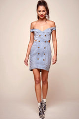 Malina Off the Shoulder Denim Dress Blue