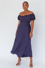 Linka Off-Shoulder Tie Back Midi Dress Navy
