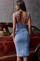 Just A Dream Knee Length Bustier Dress Denim