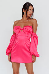 Lilly Off-Shoulder Bow Mini Dress Pink