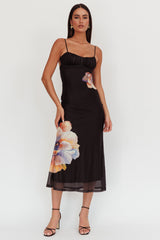 Nerida Gathered Bust Maxi Dress Flowers Black