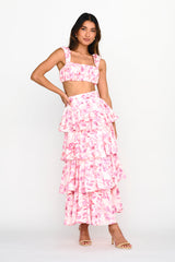 Suenito Gathered Crop Top Floral Pink
