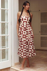 Confidante Piping Trim Midi Dress Brown