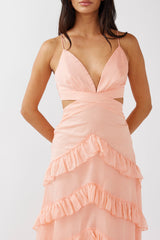 Joss Ruffle Trim Cut-Out Dress Rose