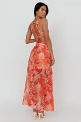 Maura Lace-Up Back Maxi Dress Floral Red