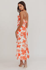 Silvana Frill Trim Maxi Dress Floral Orange