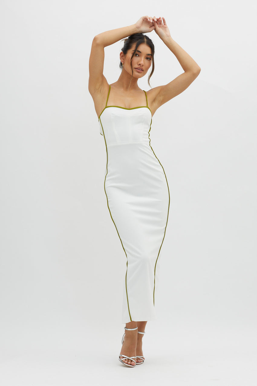 Future Awaits Lace-Up Back Midi Dress White