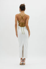 Future Awaits Lace-Up Back Midi Dress White