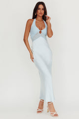 Jaila Mesh Bodice Halter Maxi Dress Baby Blue