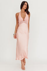 Jaila Mesh Bodice Halter Maxi Dress Peach
