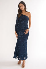 Deanna One-Shoulder Sleeve Maxi Dress Embellished Navy