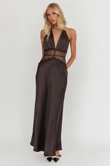 Tarly Lace Waist Halter Maxi Dress Black