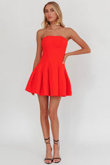 Melodic Strapless Pleat Mini Dress Red