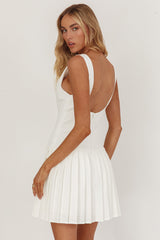 Opulent Pleat Skirt Button Mini Dress White