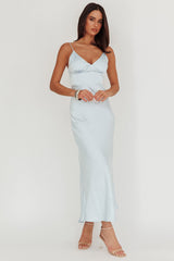 Hold Me Satin Backless Maxi Dress Ice Blue