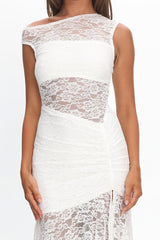 Moonlit Magic Asymmetric Neckline Lace Maxi Dress White