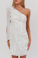 Camil One Shoulder Bow Mini Dress White