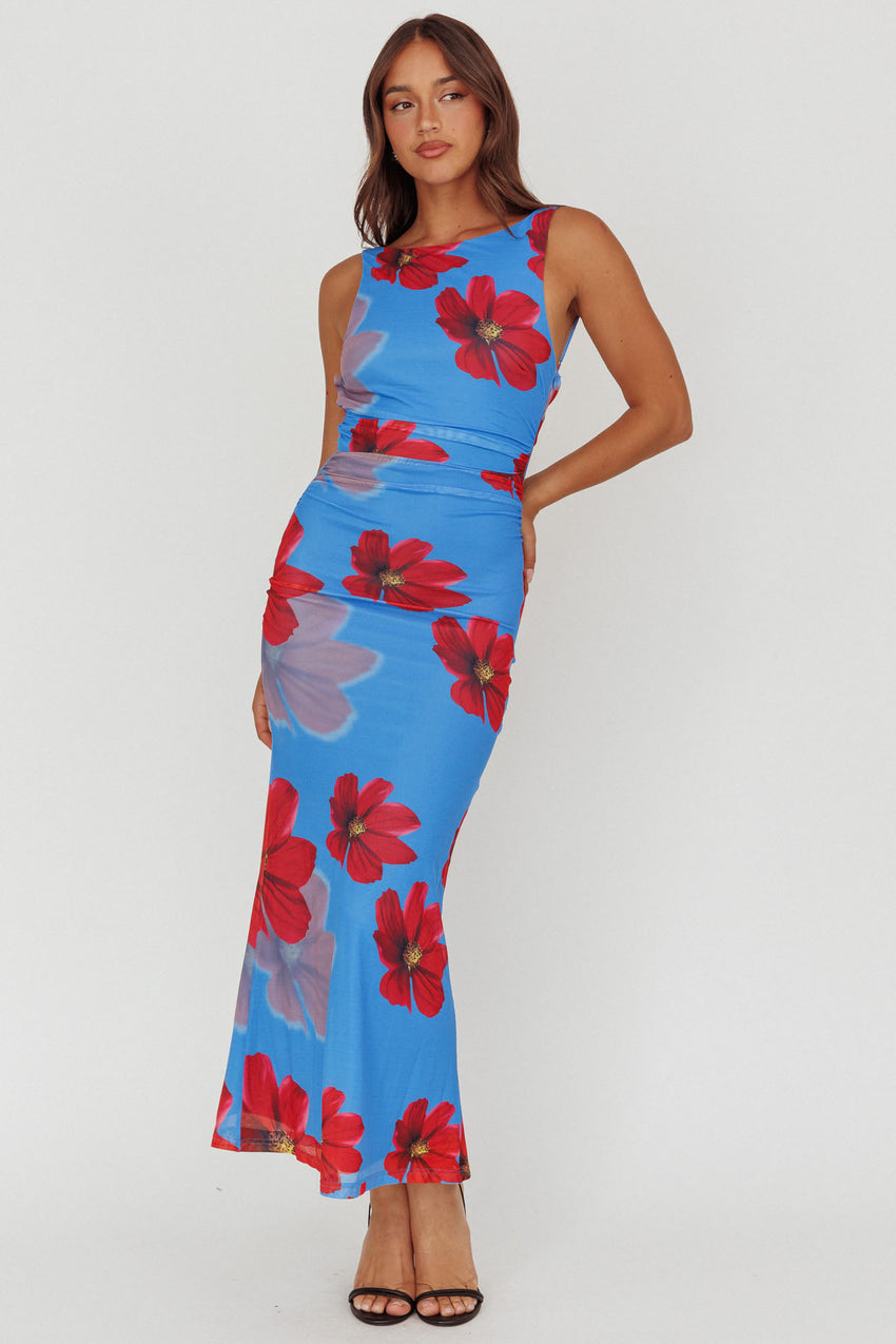 Helsi Low Back Maxi Dress Floral Blue