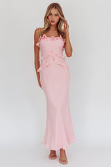 On A Roll Frill Trim Maxi Dress Pink