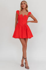 Morning Meadows Button Front Mini Dress Red