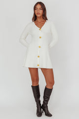 Irma Gold Button Knit Mini Dress White
