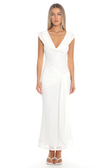 Virgo Season Draped Shoulder Maxi Dress White