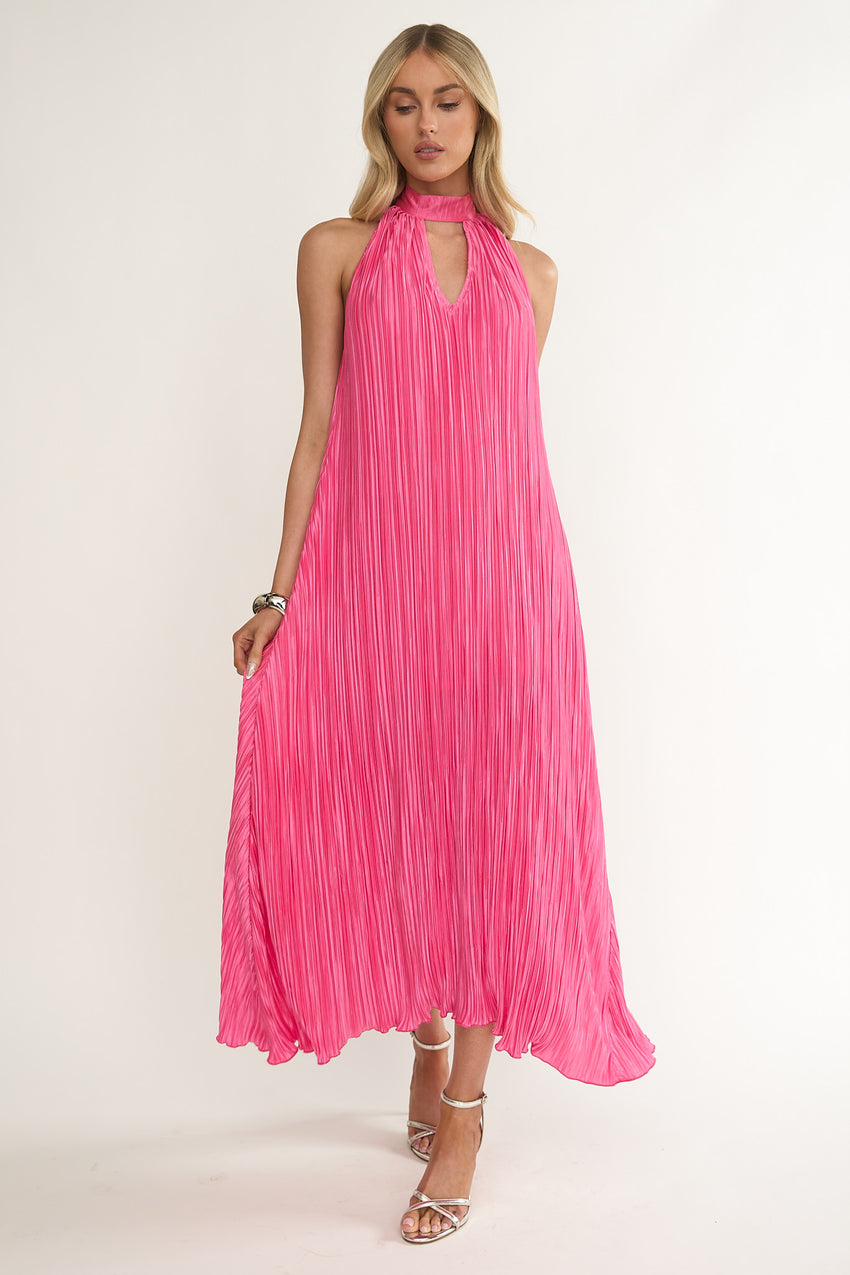 Aurea Halterneck Crepe Maxi Dress Hot Pink