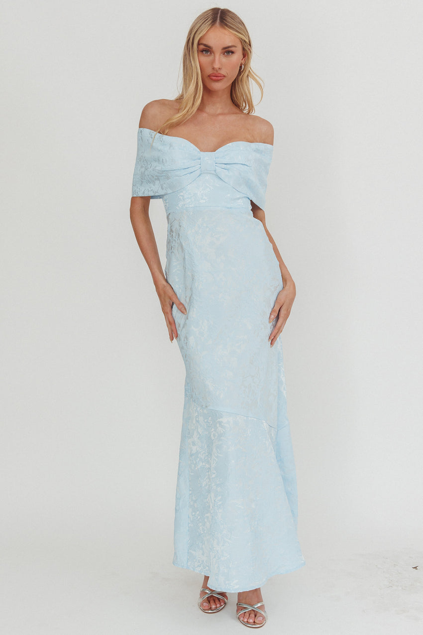 Fairytales Off-Shoulder Jacquard Maxi Dress Blue