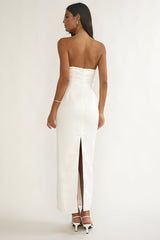 Fleur Sky Strapless Pleat Bust Maxi Dress White