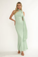 Ilyse Neck Scarf One-Shoulder Maxi Dress Mint