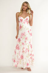Charlisa Strappy Back Ruffle Maxi Dress Flowers White