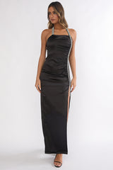Glitterati Halter Diamante Maxi Dress Black