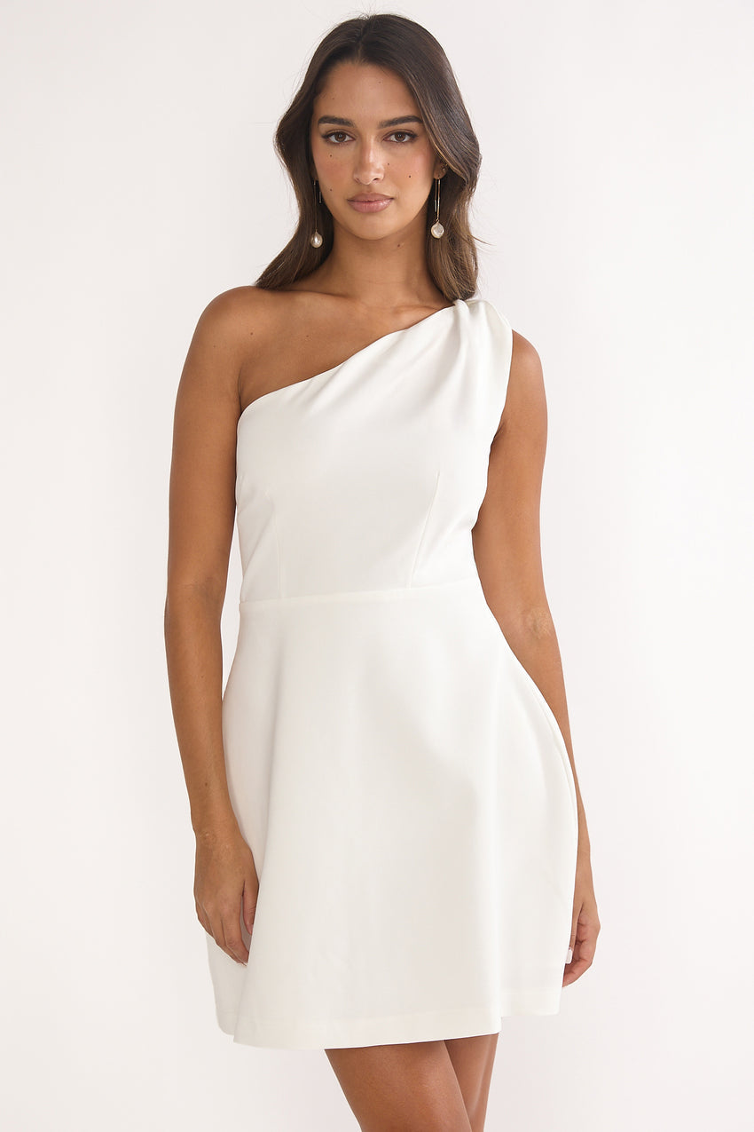 Lingering Love One-Shoulder Twist Mini Dress White