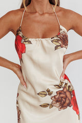 Aspen Spring Lace-Up Back Maxi Dress Floral Beige