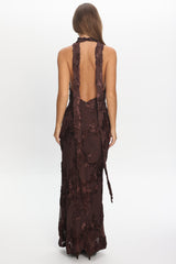 Cipriana Backless Halter Maxi Dress Embellished Brown
