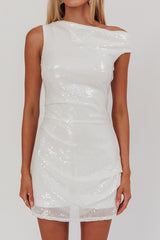 Country Club Cowl Neck Mini Dress Sequin White