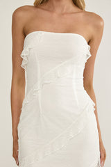 Metrics Strapless Frill Maxi Dress White