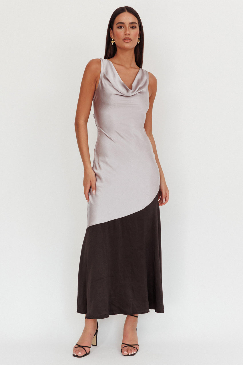 Cecilia Cowl Neck Drape Back Maxi Dress Smoke